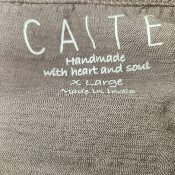 Caite Handmade Taupe Embroidered Bell Sleeve Top Size XL Stretch Boho Babydoll - Picture 6 of 10